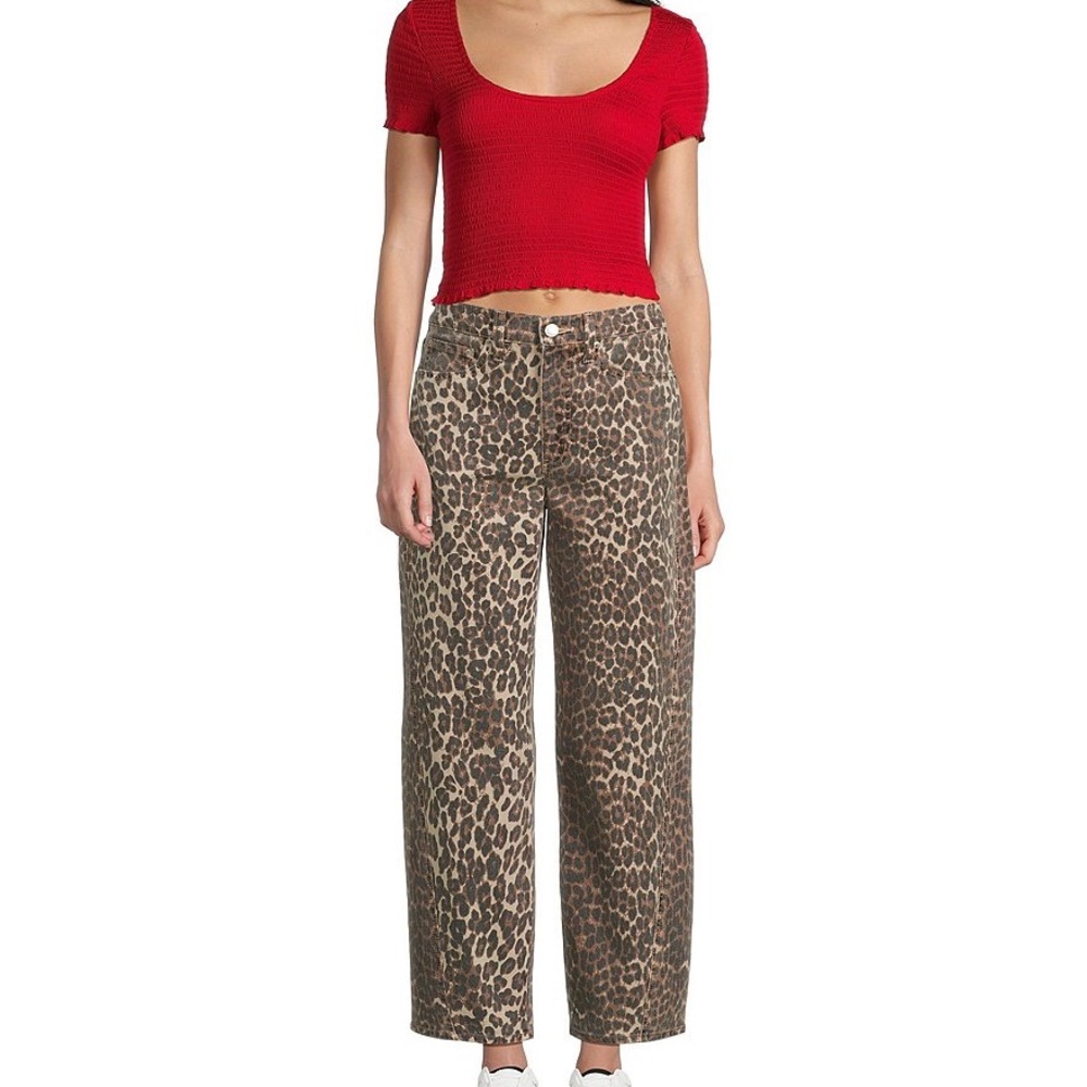 Daze Leopard Print Barrel Jeans